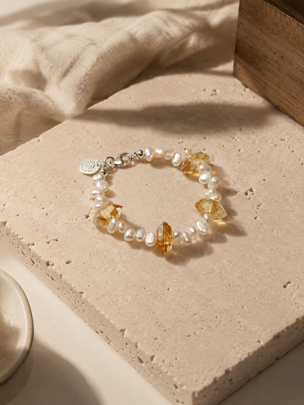 Solis Citrine & Freshwater Pearl Bracelet | Handmade Natural Gemstone Bracelet