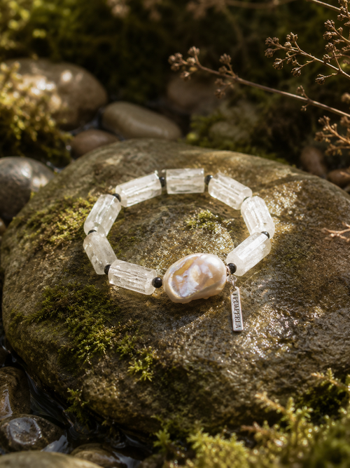 Baroque Pearl & Clear Quartz Crystal Bracelet | Handmade Natural Gemstone Bracelet