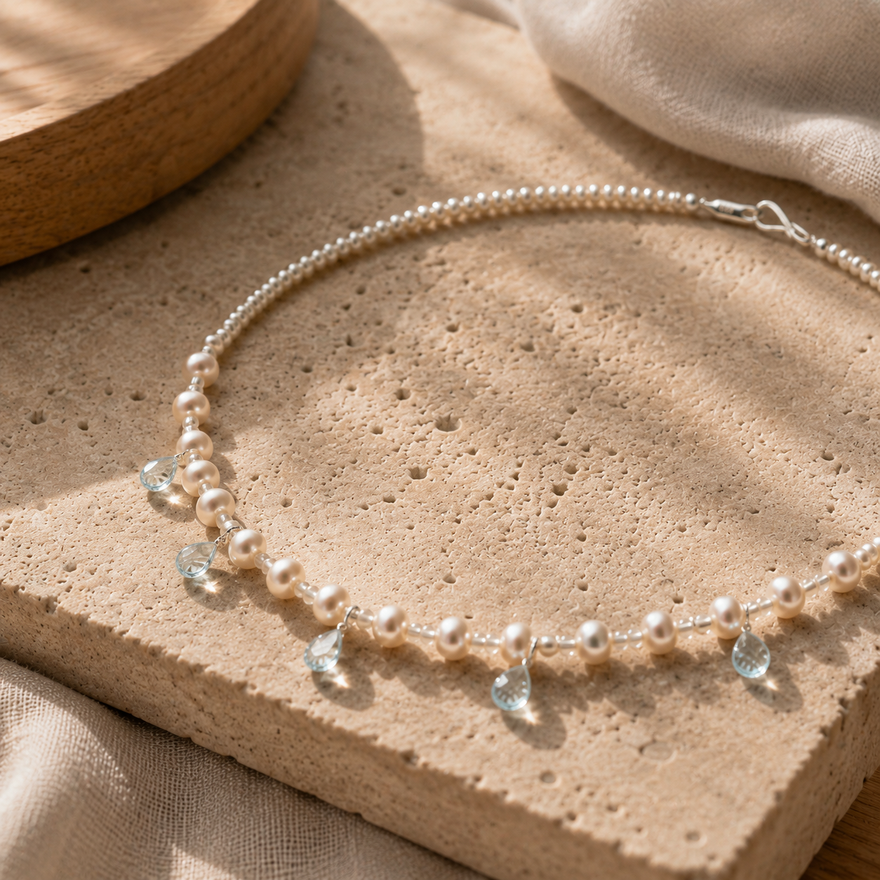 Pearl & Blue Topaz Crystal Choker Necklace
