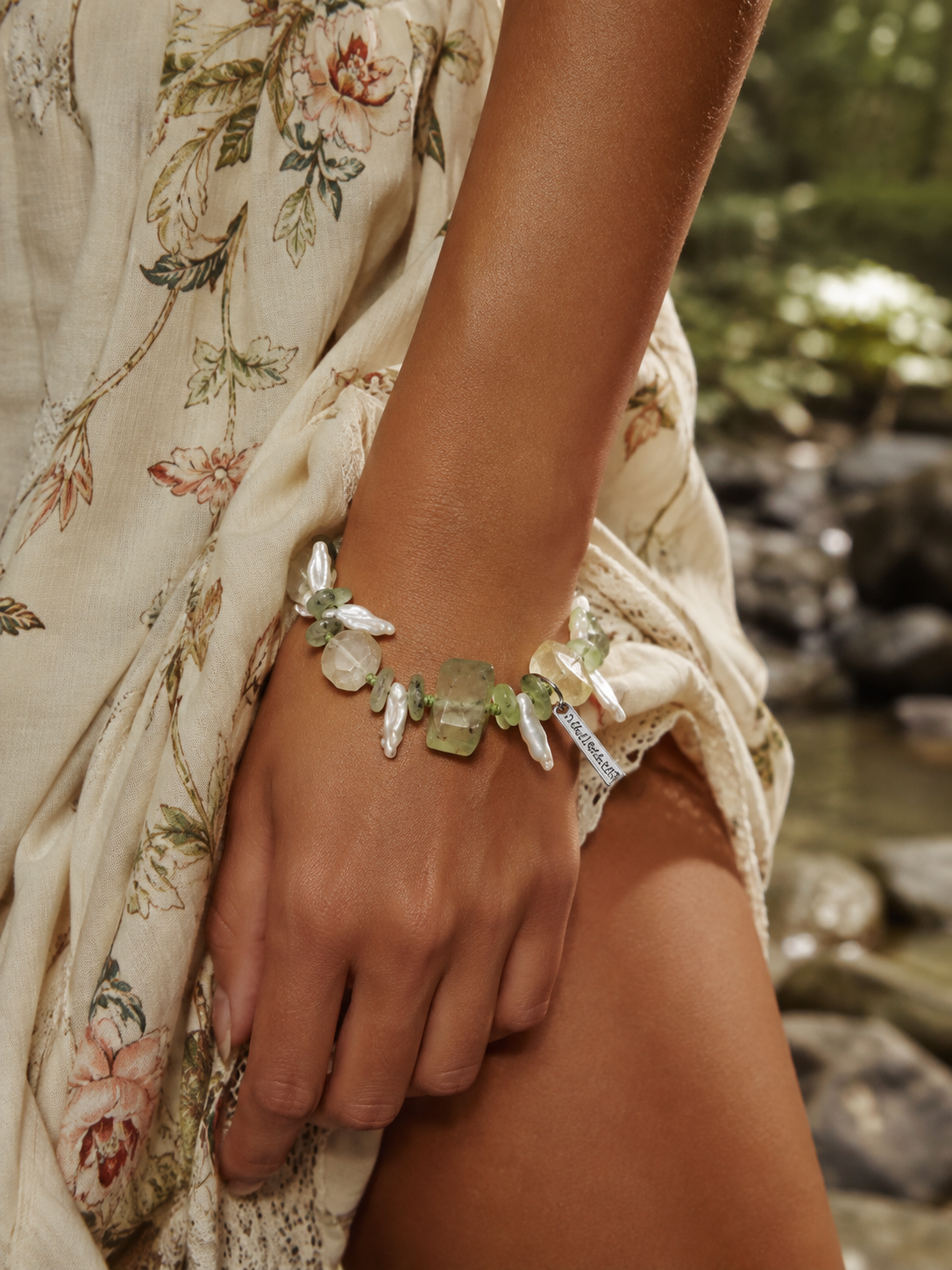 Prehnite & Baroque Pearl Bracelet | Handmade Natural Crystal Jewellery