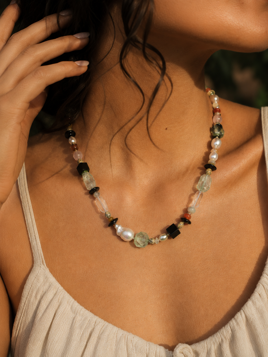 Verdant Muse · Natural Crystal & Baroque Pearl Necklace
