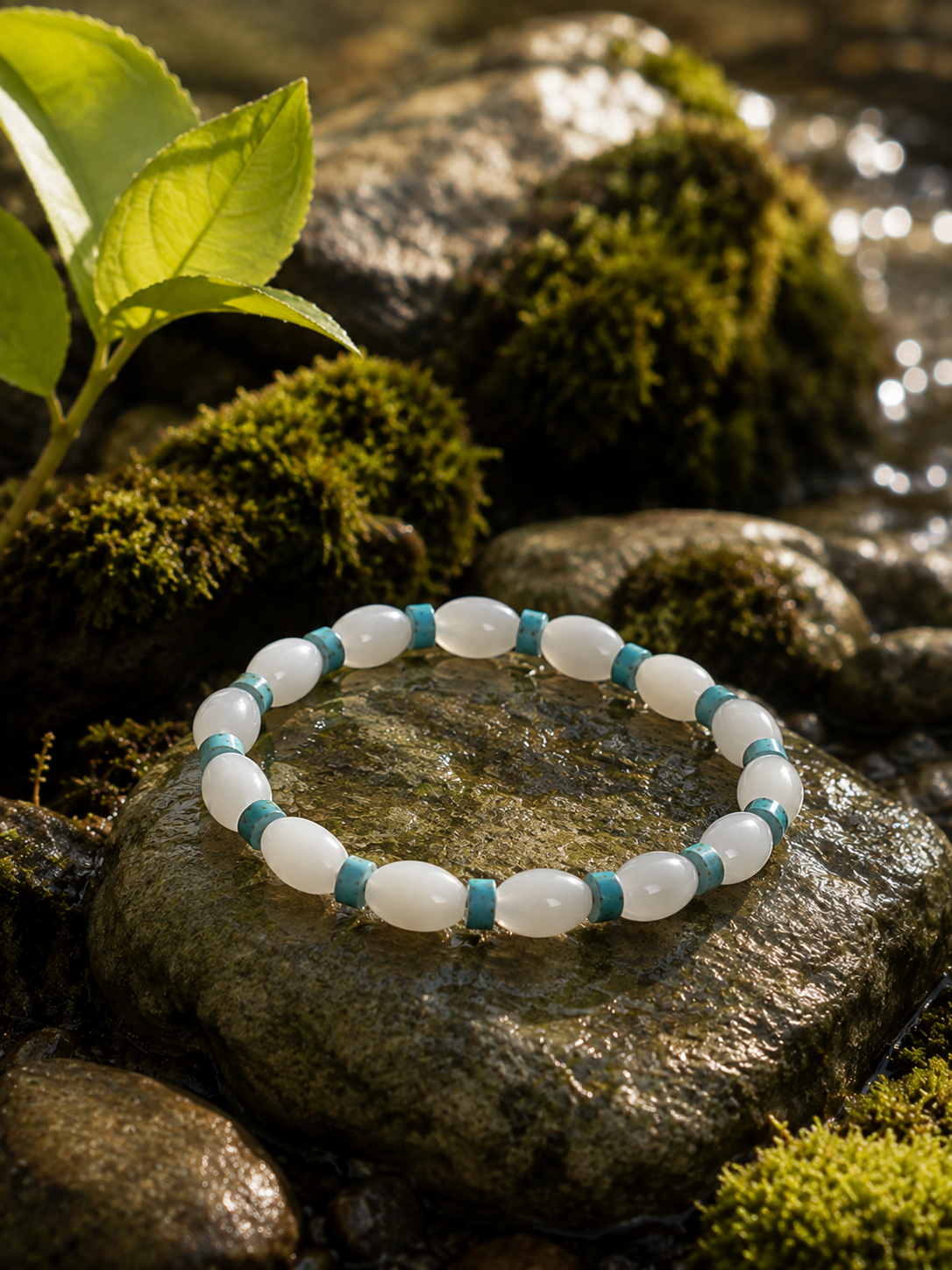 White Shell & Turquoise Beaded Bracelet | Sterling Silver Charm | Handmade Nature Bracelet