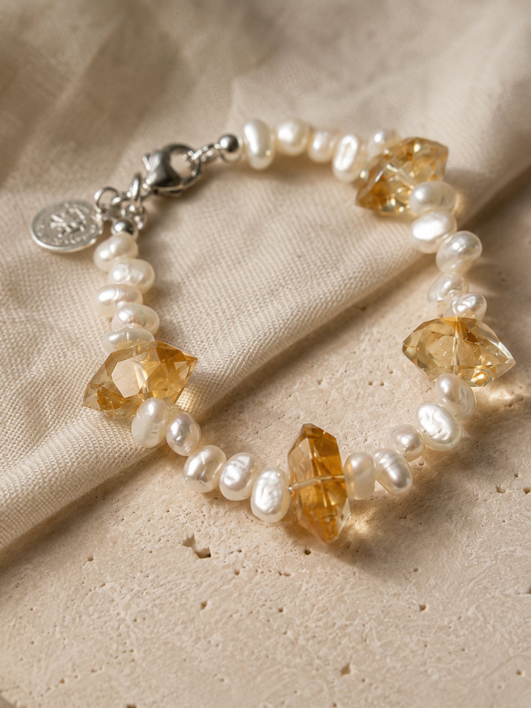 Solis Citrine & Freshwater Pearl Bracelet | Handmade Natural Gemstone Bracelet