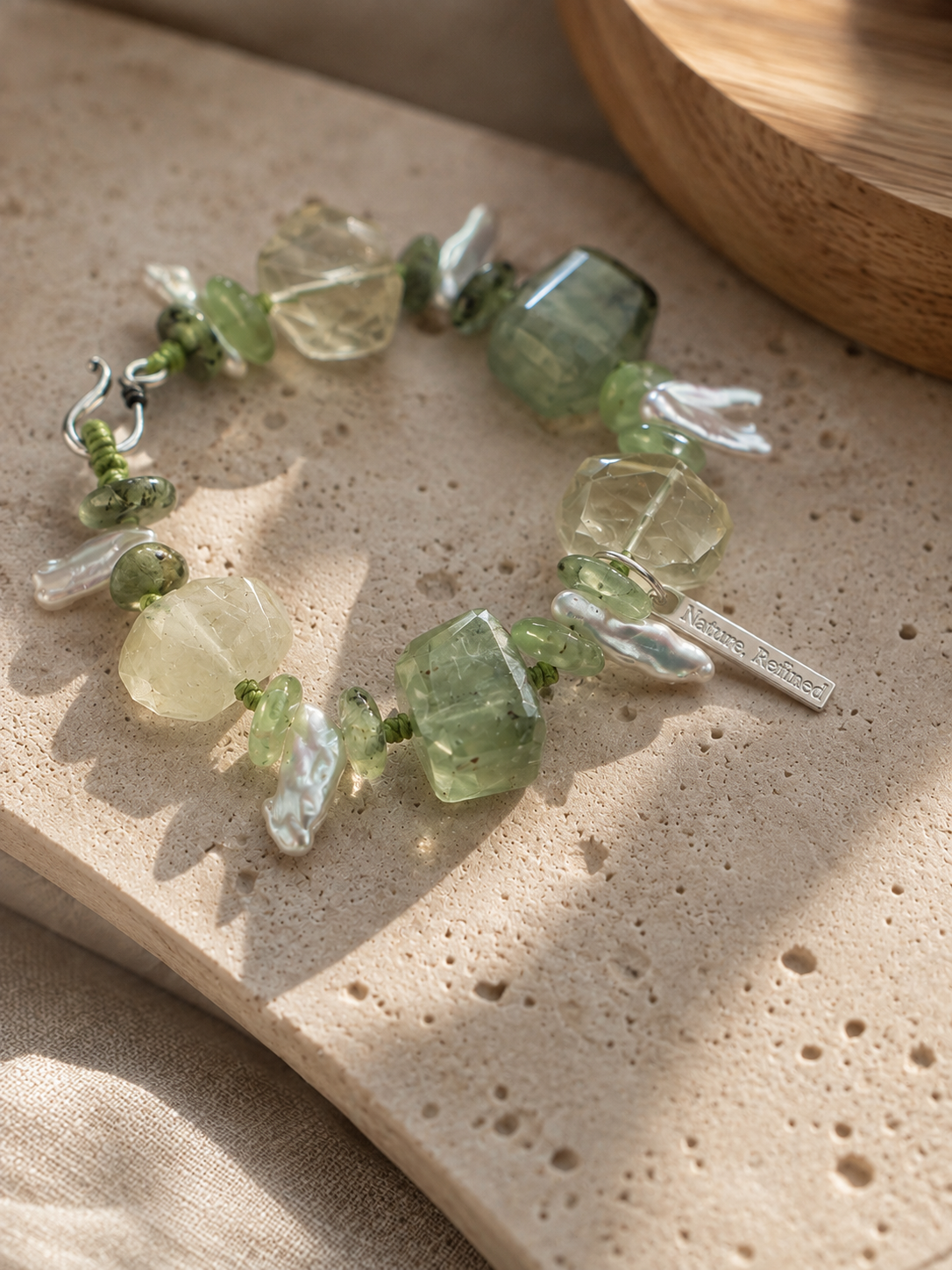 Prehnite & Baroque Pearl Bracelet | Handmade Natural Crystal Jewellery