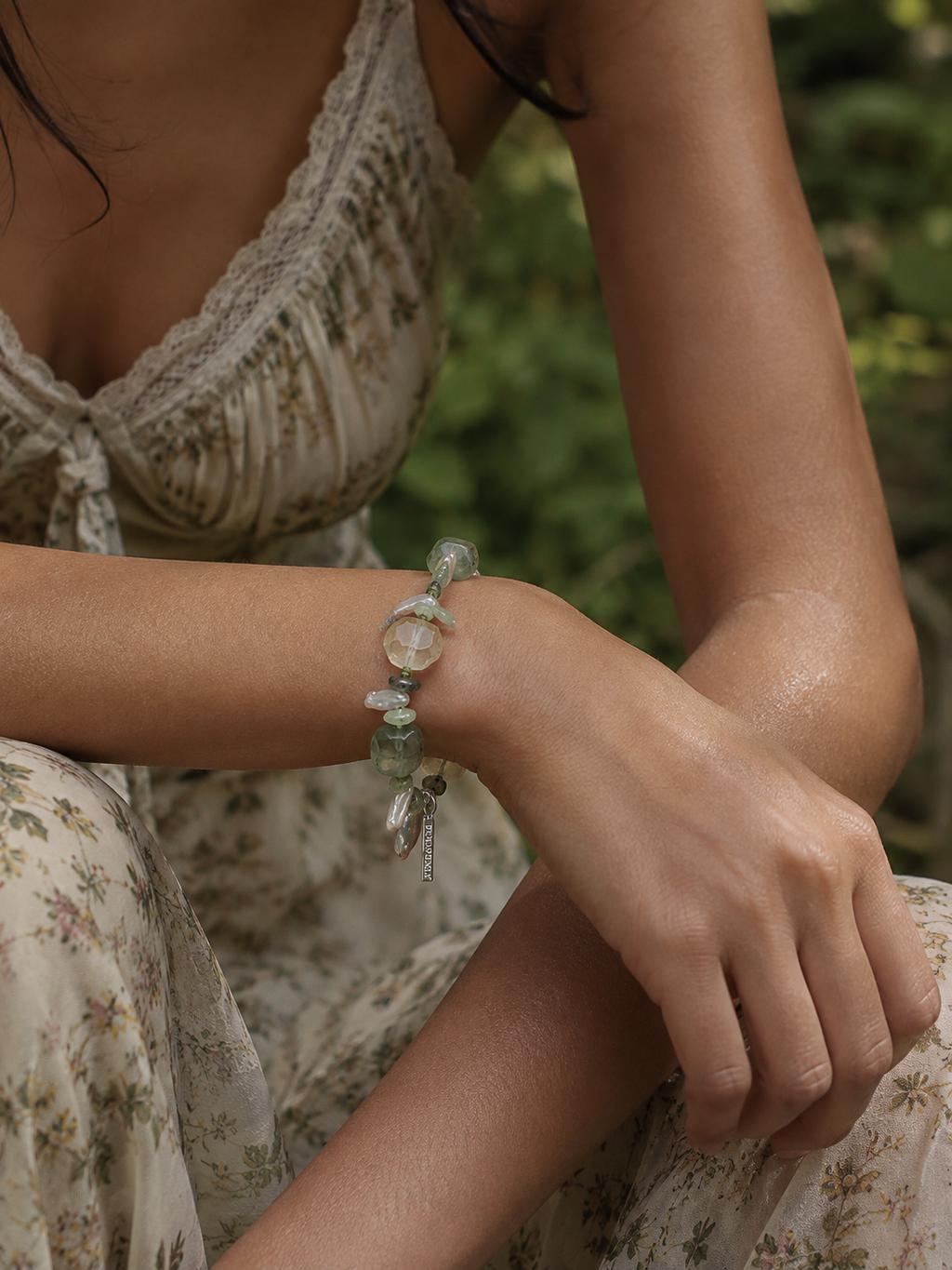 Prehnite & Baroque Pearl Bracelet | Handmade Natural Crystal Jewellery