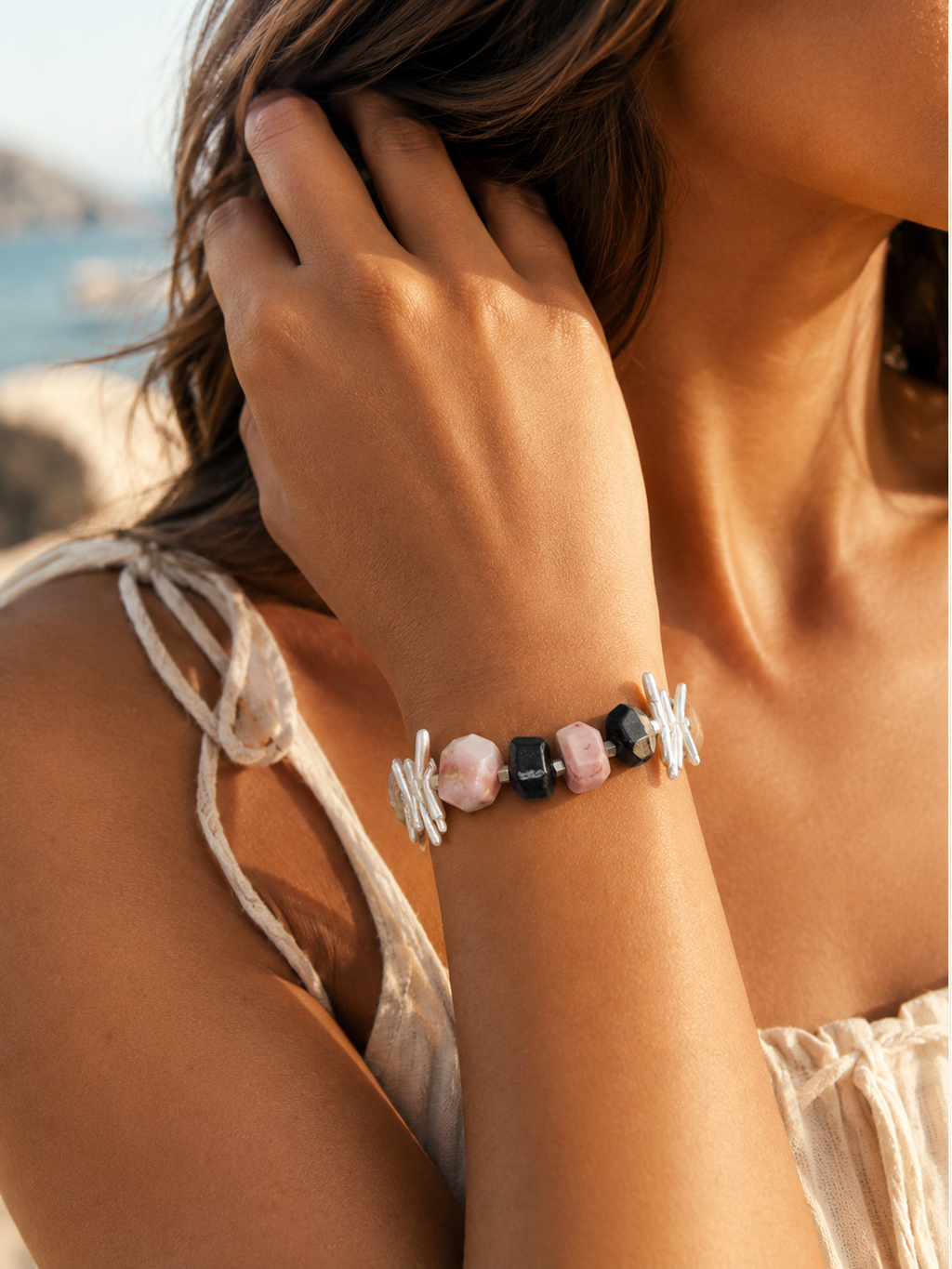 Tidal Contrast Pink Opal & Pearl Bracelet