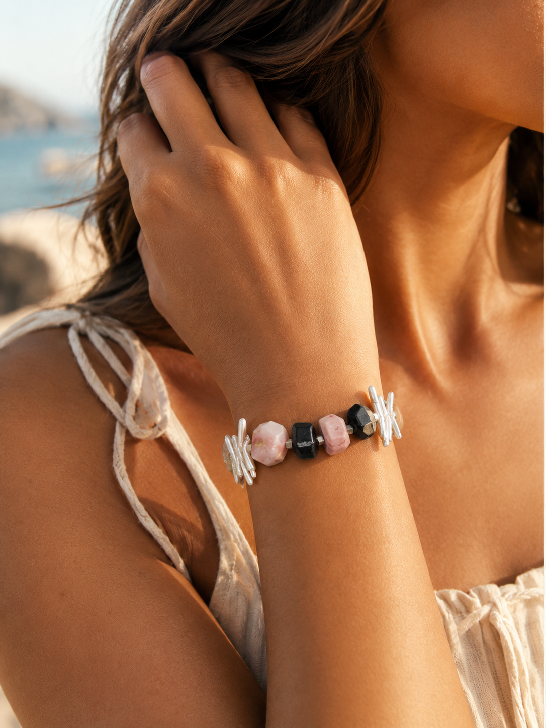 Tidal Contrast Pink Opal & Pearl Bracelet
