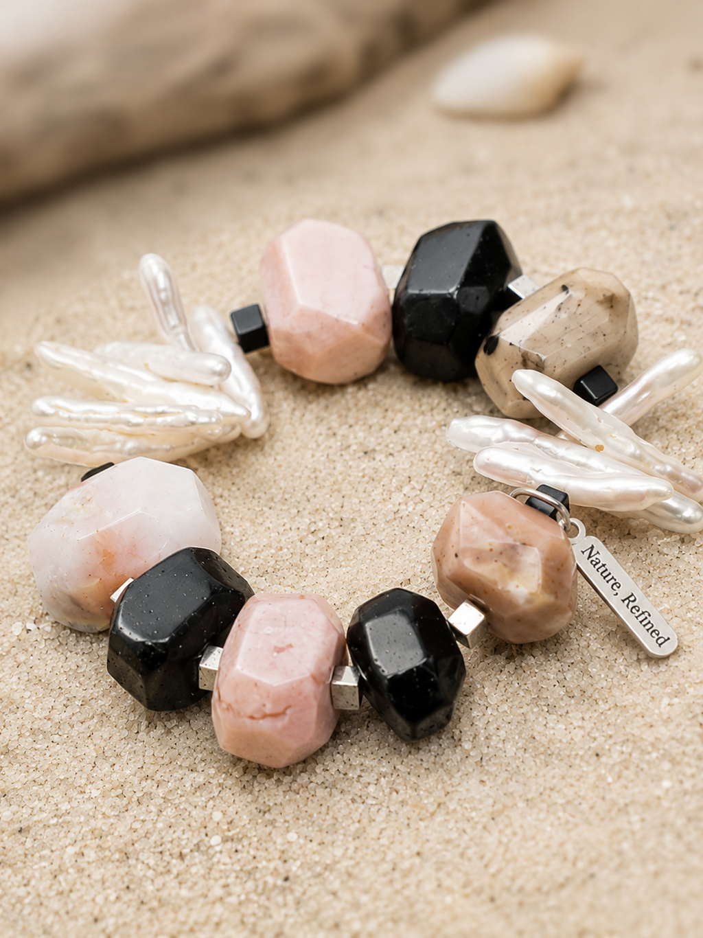 Tidal Contrast Pink Opal & Pearl Bracelet