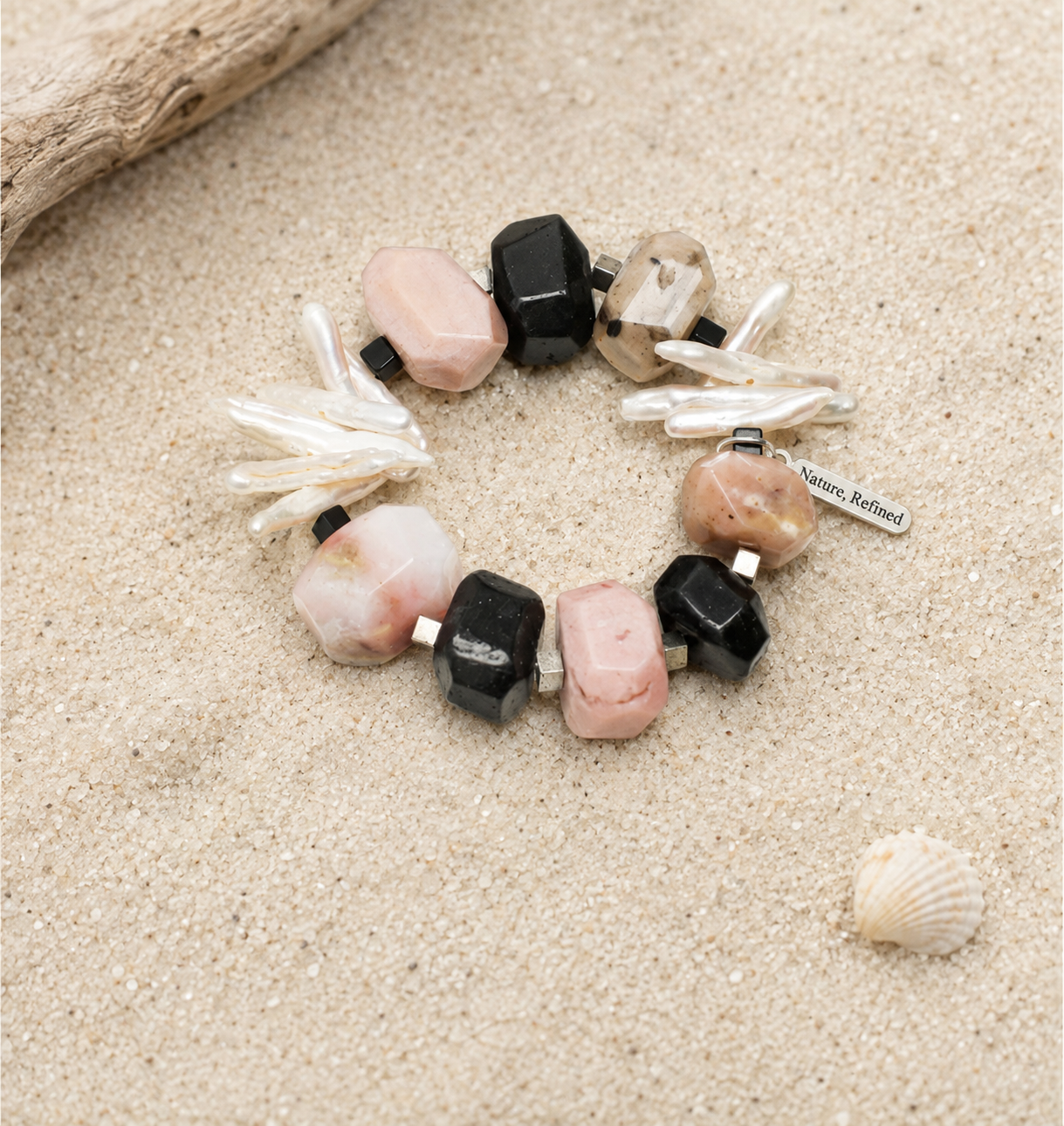 Tidal Contrast Pink Opal & Pearl Bracelet